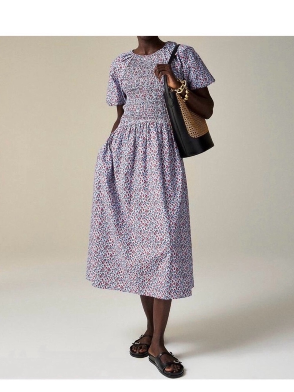 J.CREW • Smocked meadow dress in poppy Floral Midi - Small